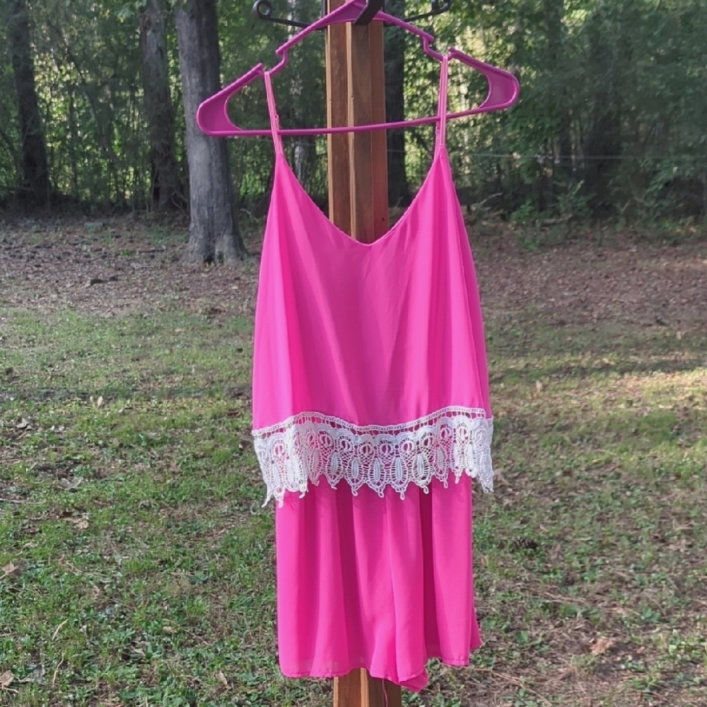 LTX Hot Pink Lace Detail Romper
